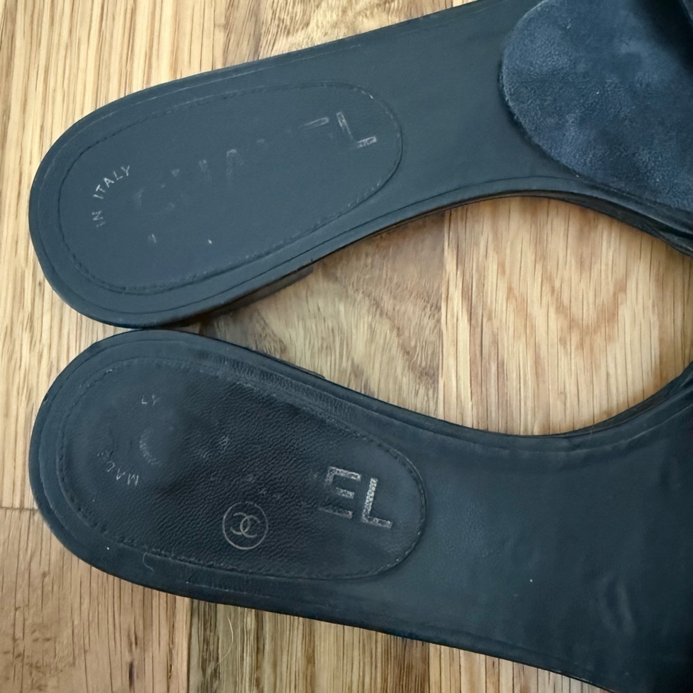 Chanel Bijou Slide Sandals – Black Leather with Jeweled CC Logo, Size 36C - Picture 2 of 8